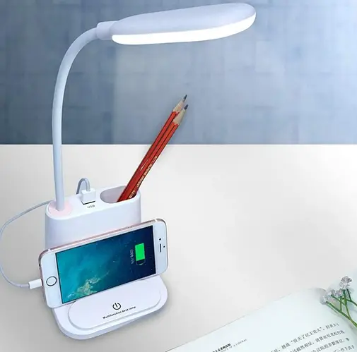 Рожева Акумуляторна настільна LED лампа Bionic Desk Lamp c USB виходом, органайзером та підставкою для смартфона | Зображення 5