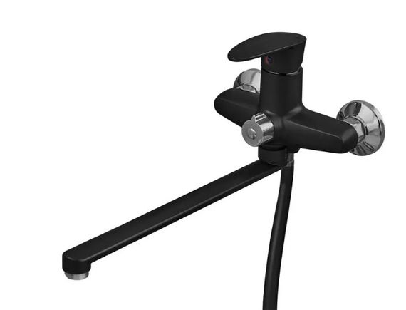 Змішувач для ванни Plamix CEZAR-006 EURO SET Matte black, зі шлангом, лійкою та кронштейном (PM0690)