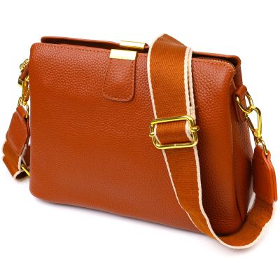 Сумка Vintage Женская на три отделения из натуральной кожи Рыжая (22105)