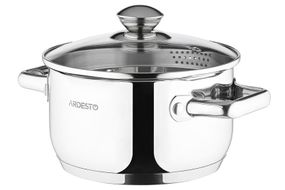 Кастрюля Ardesto Gemini Lecco с носиком для слива, стекл. крышка , 2.5 л, нержавеющая сталь (AR2825CS)