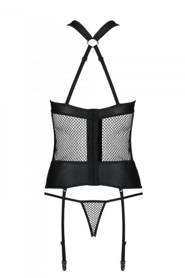 Сетчатый комплект корсет с халтером, съемные подвязки и трусики Passion AMANDA CORSET 2XL/3XL black Sex Aura | Зображення 6