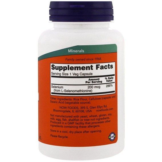 Селен NOW Foods Selenium 200 mcg 180 Veg Caps | Зображення 1