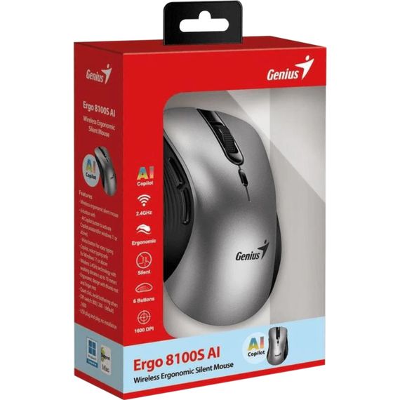 Мишка Genius Ergo 8100S AI Silent Wireless Grey (31030040404) | Зображення 5