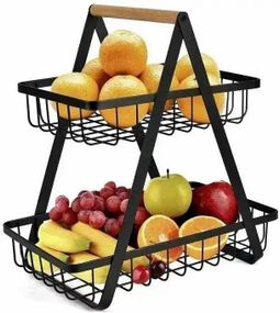 Настольная двухъярусная корзина - фруктовница с деревянной ручкой Double Fruit Basket