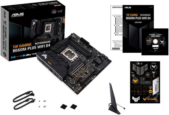Материнcька плата ASUS TUF GAMING B660M-PLUS WIFI D4 s1700 B660 4xDDR4 M.2 HDMI DP Wi-Fi BT mATX (90MB1930-M1EAY0) | Зображення 1
