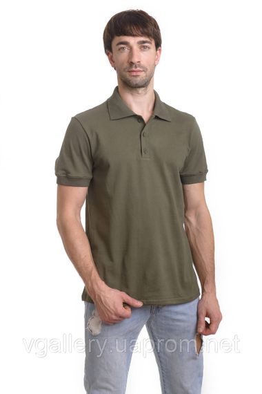 Футболка чоловіча ПОЛО - Хакі з манжетом з МІКРОЛАКОСТИ L