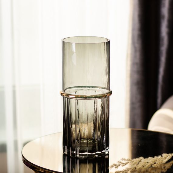 Декоративная ваза для цветов из серого стекла с золотым ободком 25 см HP-1704 | Зображення 2