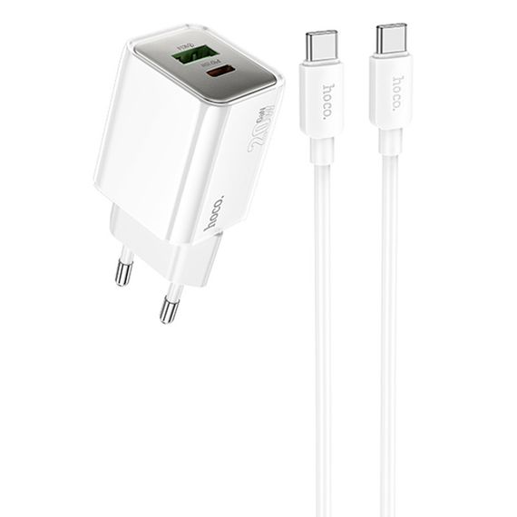 МЗП Hoco N46 Glorious PD20W+QC3.0 (1USB-A/1C) + кабель Type-C to Type-C White