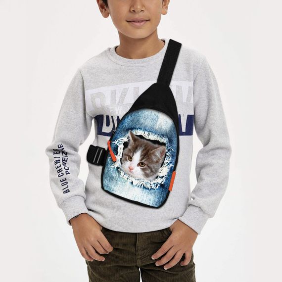 Сумка через плечо детская с котом 29х17 см сумка слинг для мальчика (02306)