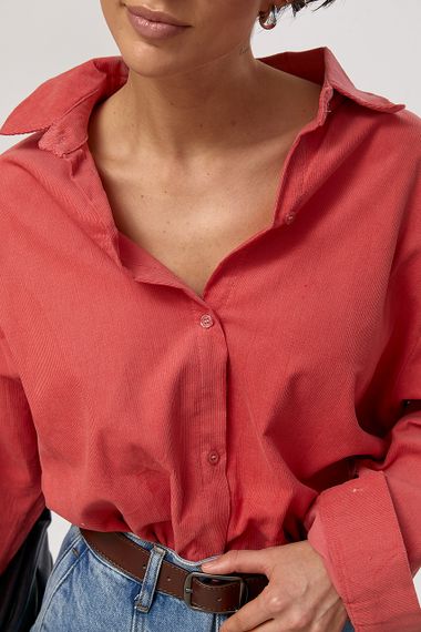 Вельветова однотонна сорочка оверсайз - рожевий цвет, ONE SIZE (є розміри) | Зображення 3