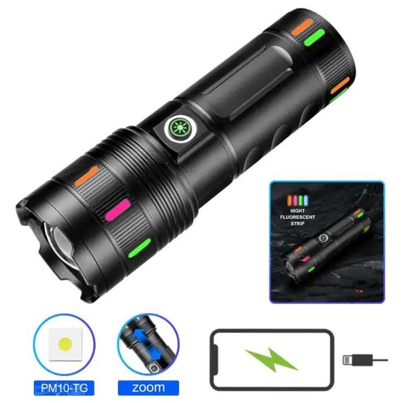 Фонарик военный 701-PM10-TG, Портативный светодиодный фонарь с USB-зарядкой, Оригинальный ручной фонарь OM-71 | Зображення 9
