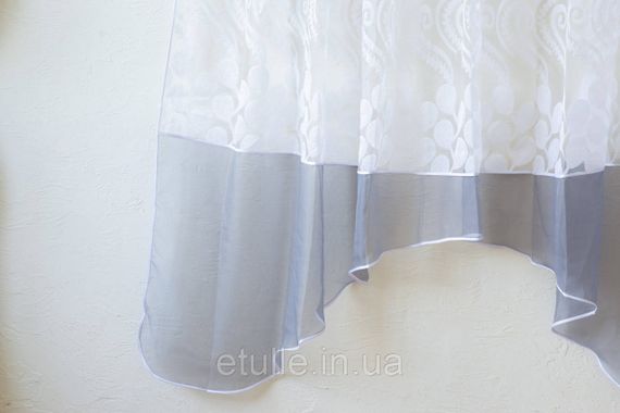 Готовая серая короткая пошитая тюль занавеска аркой для кухни, веранды, гостинной, коридора или спальни | Зображення 3