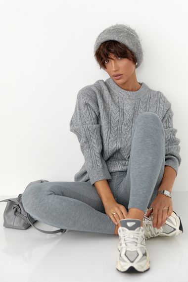 В'язаний светр у косички - сірий цвет, ONE SIZE (є розміри) | Зображення 5