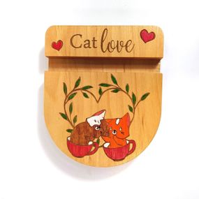 Підставка тримач під смартфон телефон планшет Cat love 9х12х2 см Майстерня містера Томаса Дерево Лак