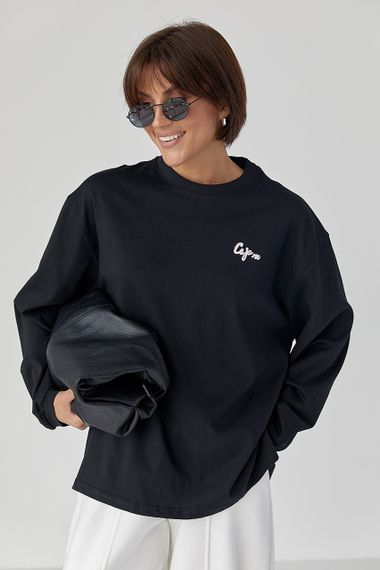 Лонг вільного фасону з написом - чорний цвет, ONE SIZE (є розміри) | Зображення 4