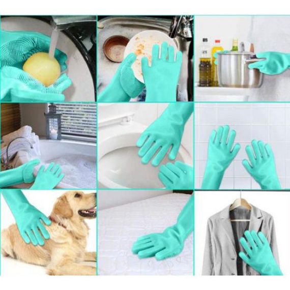 Силіконові рукавички Magic Silicone Gloves Pink для прибирання чистки миття посуду для будинку. Колір: бірюзовий PZ-93 | Зображення 2