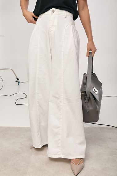 Джинси Palazzo з декоративними швами - білий цвет, L (є розміри)