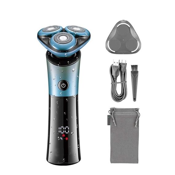 Электробритва для мужчин роторная для влажного и сухого бритья с плавающими головками XPRO V-326 голубая (41590-16010_480) | Зображення 3