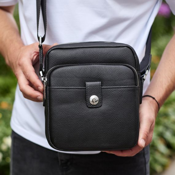 Чоловіча шкіряна універсальна сумка 24х20х8, барсетка зі шкіри, сумочка для чоловіків з регулюванням ручки, чорна | Зображення 5