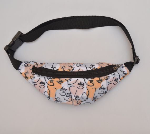 Сумка поясна бананка 4Profi Міні з принтом Сілует беж з одним відділенням 20395 | Зображення 1