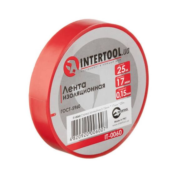 Стрічка ізоляційна 0.15 мм*17 мм*25 м червона INTERTOOL IT-00601