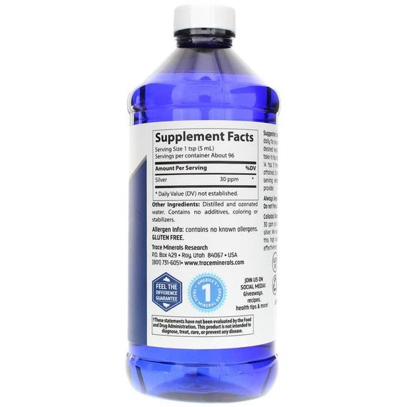 Колоїдне срібло, Colloidal Silver, Trace Minerals Research, 30 PPM, 475 мл | Зображення 1
