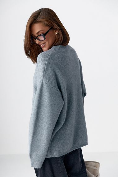 В'язаний кардиган із накладними кишенями - сірий цвет, ONE SIZE (є розміри) | Зображення 1