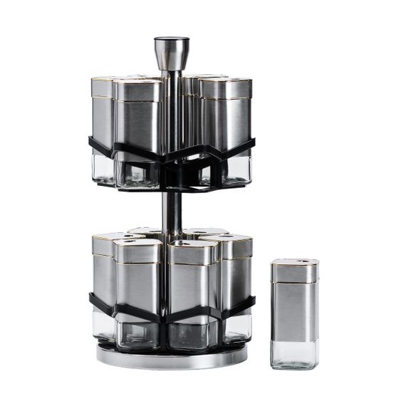 Набор для специй на подставке 12 баночек по 120 мл, хром с золотом HP1321 | Зображення 3