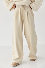 Теплі однотонні спортивні штани зі складками - бежевий цвет, M (є розміри)