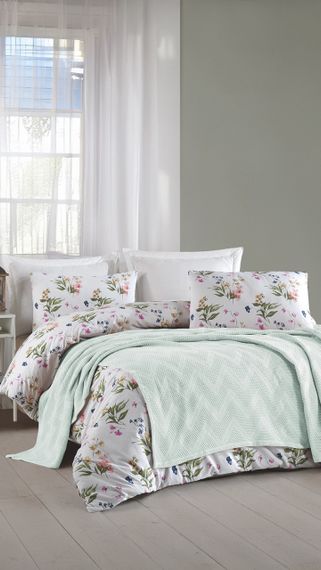 Постельное белье с пледом Saheser Ranforce Zig Zag 200 х 220 см Mint