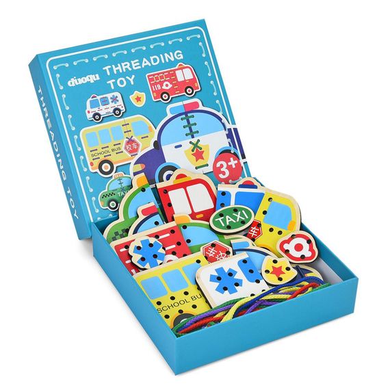 Детская деревянная игрушка-шнуровка "Транспорт" MD 1985(Turquoise)