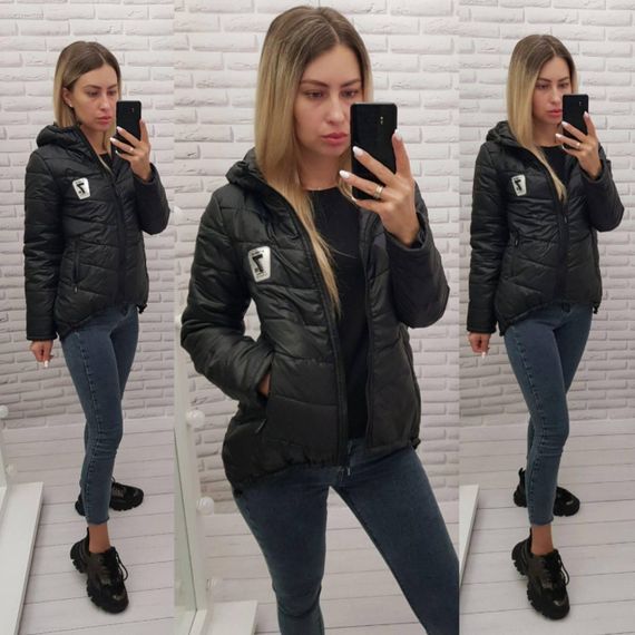 Жіноча демісезонна куртка з емблемою, арт.210/7, чорний | Зображення 5