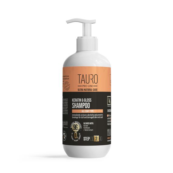 Шампунь з кератином для вовни собак та котів TAURO PRO LINE Ultra Natural Care Keratin & Gloss Shampoo 400 мл