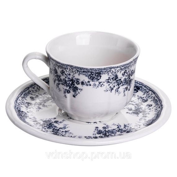 Столовый набор посуды тарелок и чашек 32 предмета на 6 персон Vintage Elegant фарфоровый, обеденный столовый сервиз тарелок Синий | Зображення 5