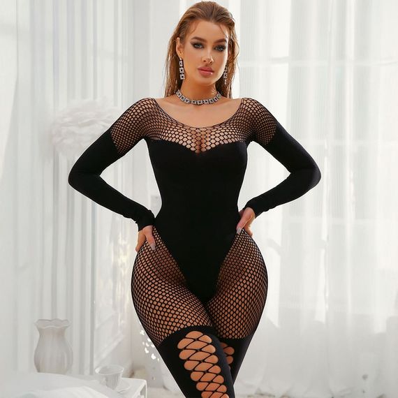 БодіСтокінг (Боді комбінезон Сітка) Babydoll 44 Чорний w870 | Зображення 8