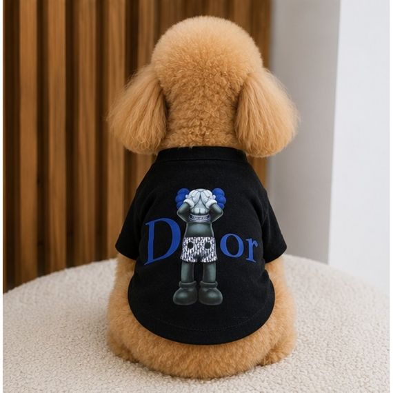 Брендовая футболка для собак Dior Kaws Black | Стильная черная одежда для питомцев | Зображення 2