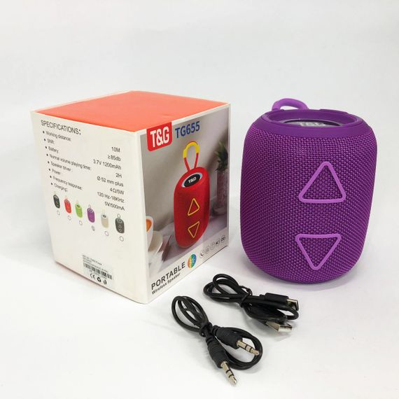 Портативна колонка TG655 5W з RGB підсвічуванням та ремінцем, Акумуляторна для музики. Колір: фіолетовий | Зображення 7