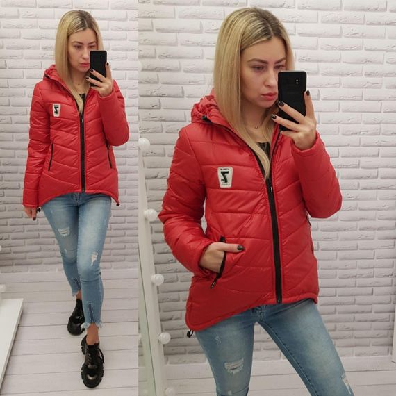 Жіноча демісезонна куртка з емблемою, арт.210/7, червоний | Зображення 7