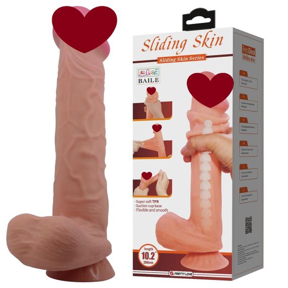 Фалоімітатор BAILE Sliding Skin 10,2'' Suction base Bendable TPR sexstyle