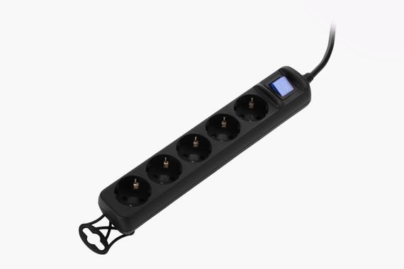 Мережевий подовжувач 2E  5XSchuko з вимикачем, 3G*1.5мм, 1.5м, black (2E-U05ES15M1.5BK) | Зображення 2