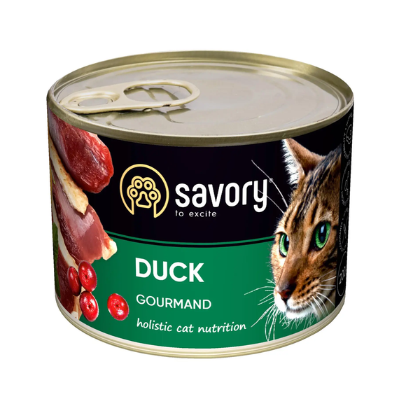 Вологий корм Savory Adult Duck для дорослих вибагливих котів, качка 200г