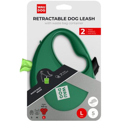 Поводок для собак WAUDOG R-leash с контейнером для пакетов L до 40 кг 5 м зеленый (262918) | Зображення 4