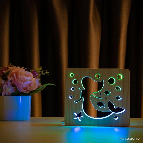 Светильник ночник ArtEco Light из дерева LED "Русалочка" с пультом и регулировкой... | Зображення 8