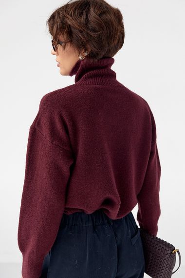 В'язаний однотонний гольф вільного фасону - бордо цвет, ONE SIZE (є розміри) | Зображення 1