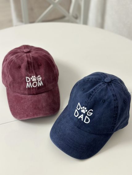 Комплект кепок бейсболка парна Тато Мама Dog (Dad Mom) 56-60р Синій з червоним  (8080)