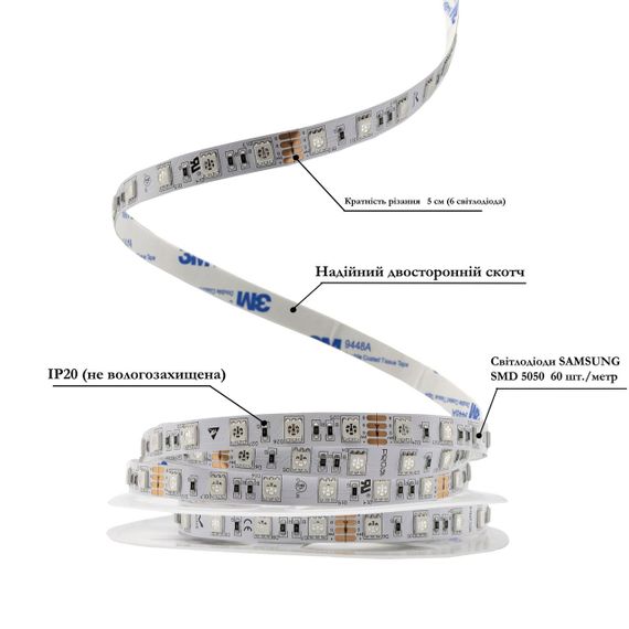 Світлодіодна LED стрічка PROLUM 24V IP20 5050\60 Series SG RGB | Зображення 1