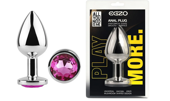 Анальна пробка із кристалом EGZO - Silver Round Plug Rose size M Sex Aura