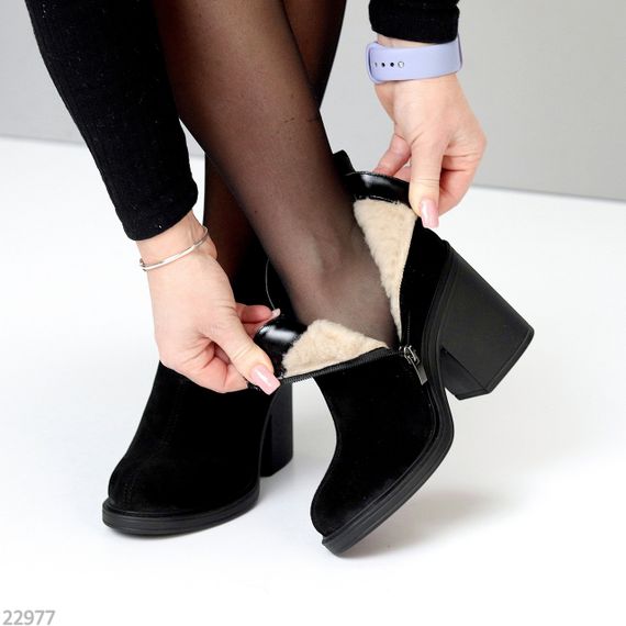 Шикарные черные ботинки ботильоны натуральная замша на устойчивом каблуке | Зображення 6