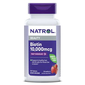 Біотин Natrol Biotin, Maximum Strength 10000 mcg 60 Tabs Strawberry Flavor NTL-06885
