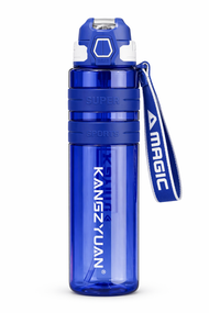 Спортивная бутылка KANGZYUAN 500 мл - Синяя Tritan BPA-free, ударопрочная эко-бутылка с трубочкой и ремешком